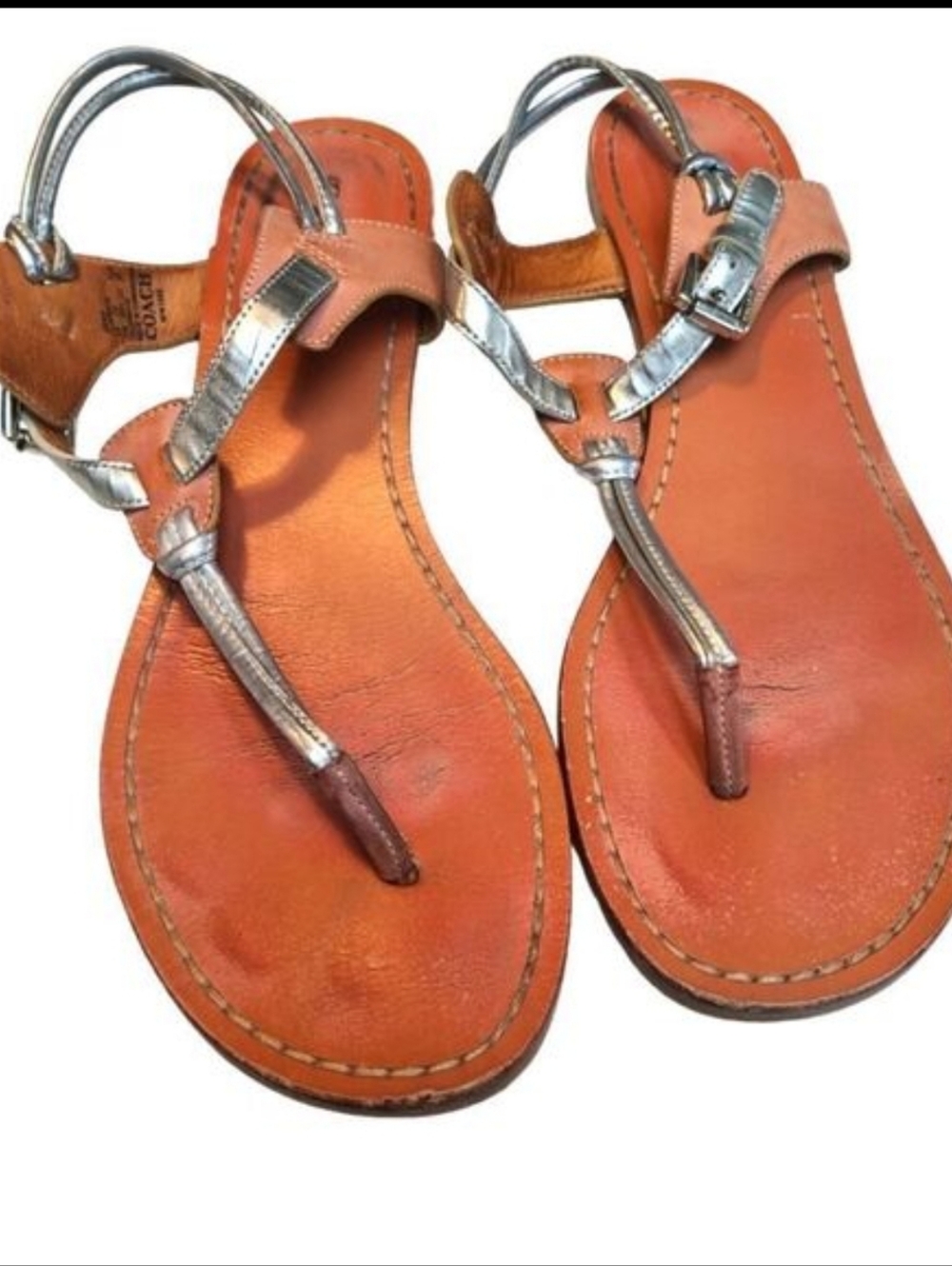 Coach Sandals Silver Lamé Light‎ Brown sz 10B - Picture 6 of 6